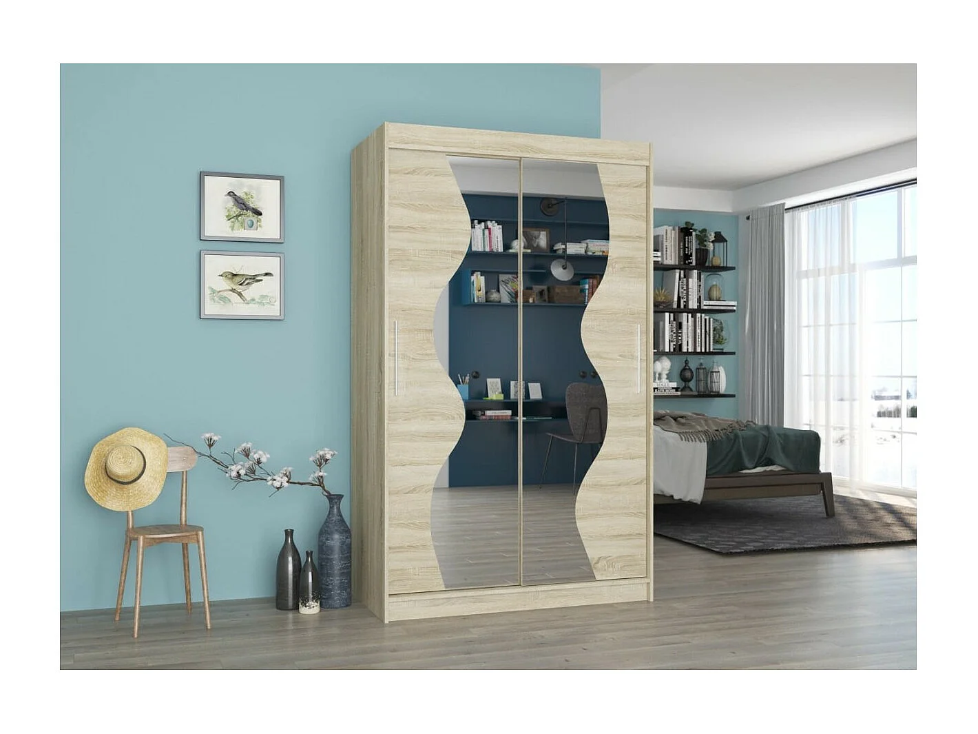 Kleiderschrank Roswald(120cm)/Schiebetüren/Spiegel/Sonoma