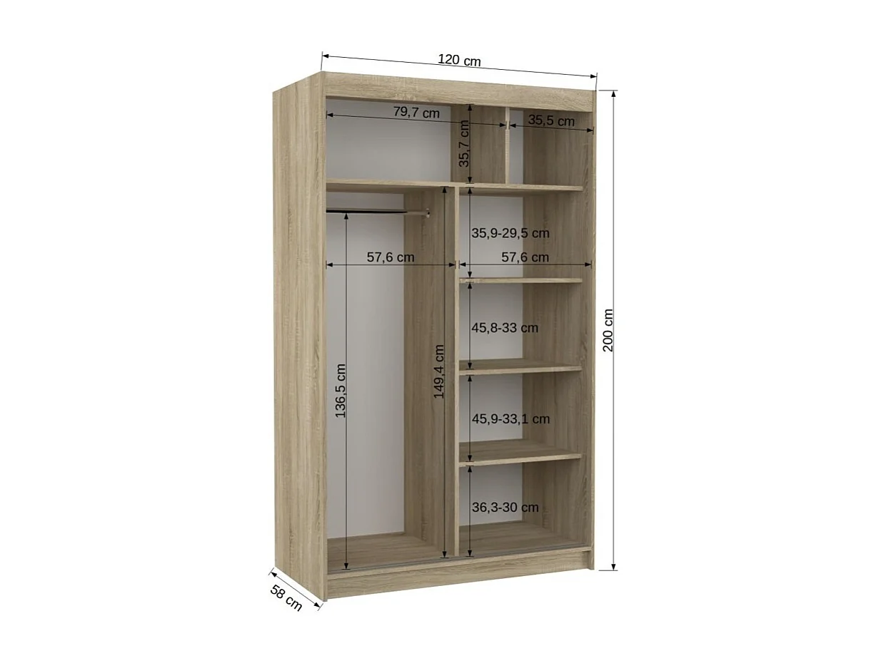 Kleiderschrank Roswald(120cm)/Schiebetüren/Spiegel/Sonoma