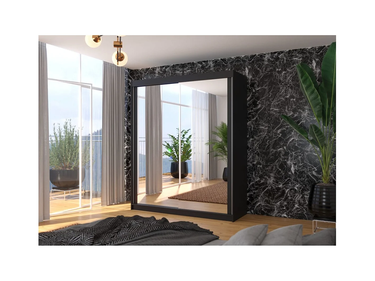 Armadio Morenz (180 cm)/ante scorrevoli/specchio/nero