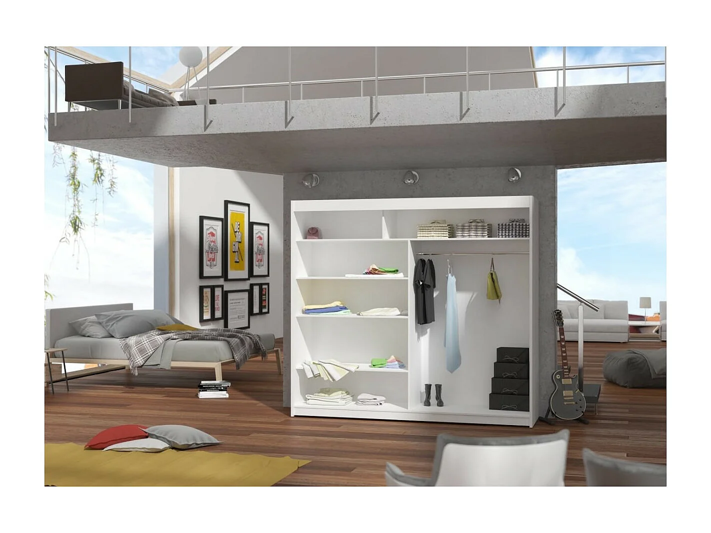 Armoire Morenz (180cm)/portes coulissantes/miroir/noir