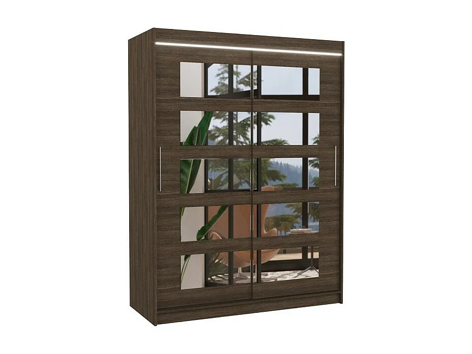 Armoire Fran (150cm)/portes coulissantes/LED/miroir/Marron