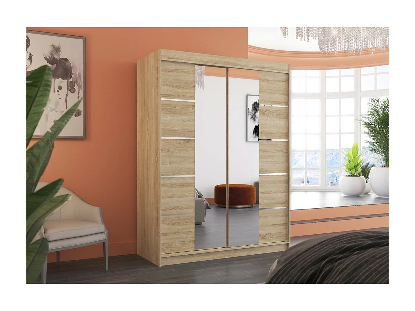 Armoire Swedy (150cm)/portes coulissantes/miroir/Sonoma