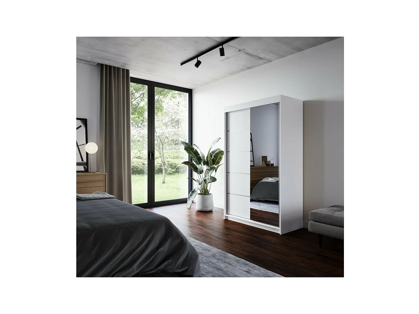 Armadio Lamma (120 cm)/ante scorrevoli/specchio/Bianco