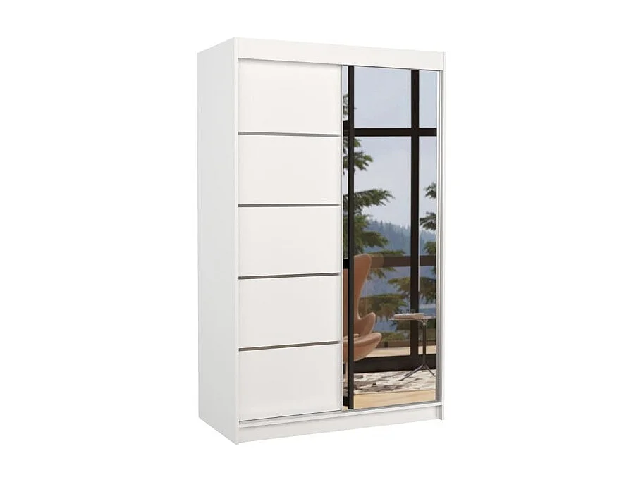 Kleiderschrank Lamma (120cm)/Schiebetüren/Spiegel/Weiss