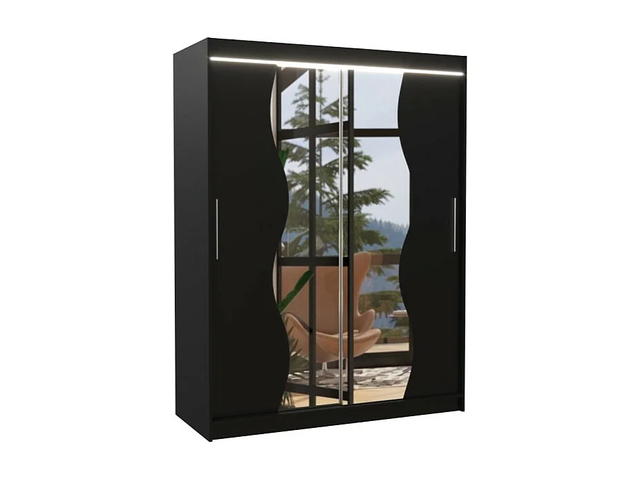 Armoire Lenzo (150cm)/portes coulissantes/LED/miroir/Noir