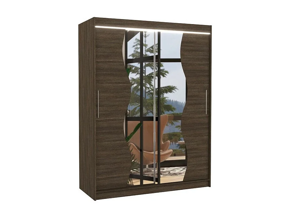 Armoire Lenzo (150cm)/portes coulissantes/LED/miroir/Marron