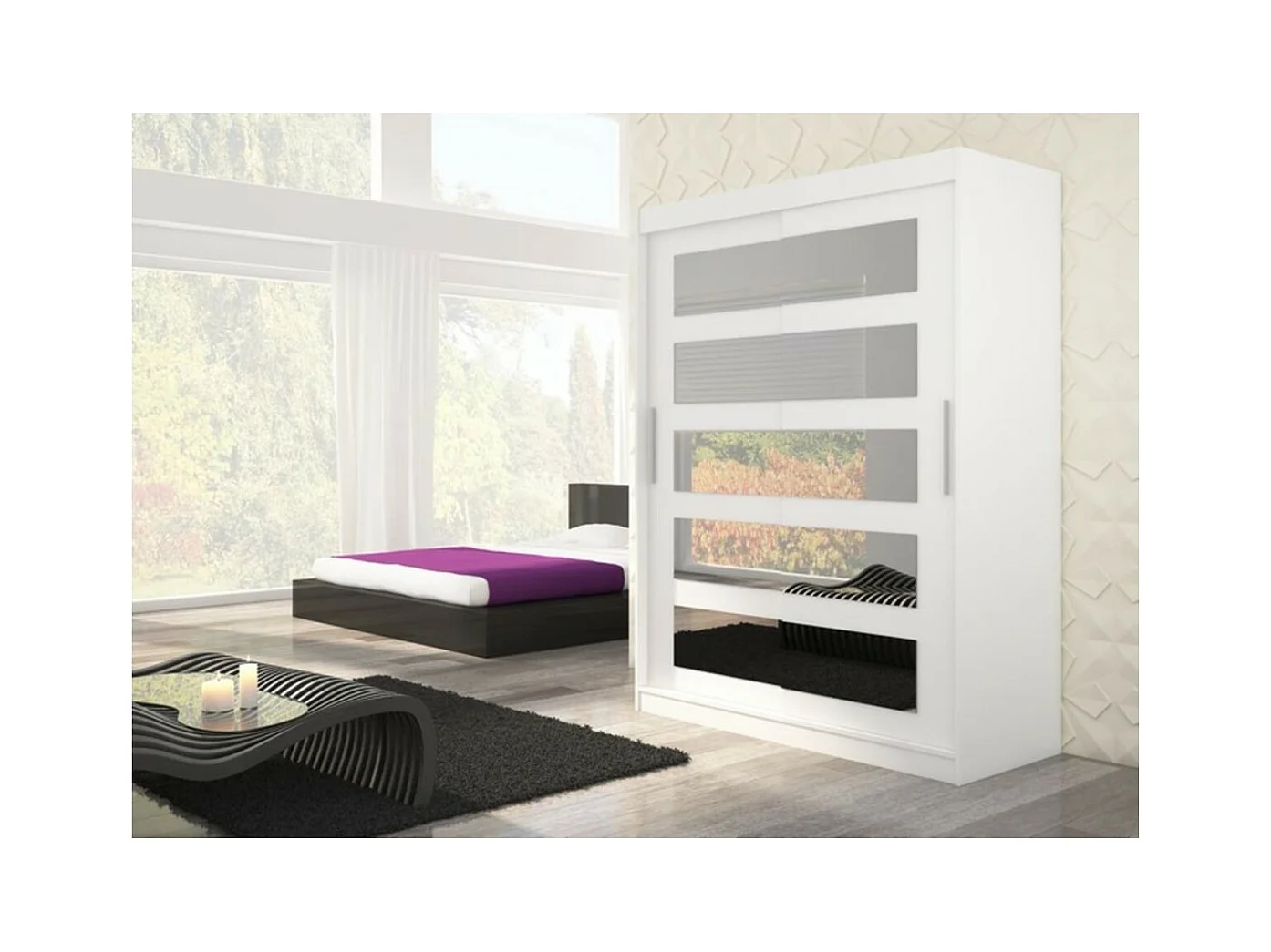 Armoire Fran (150cm)/portes coulissantes/miroir/Blanc