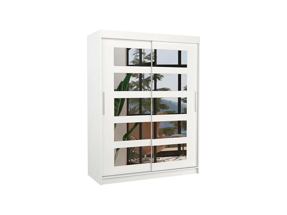 Armoire Fran (150cm)/portes coulissantes/miroir/Blanc