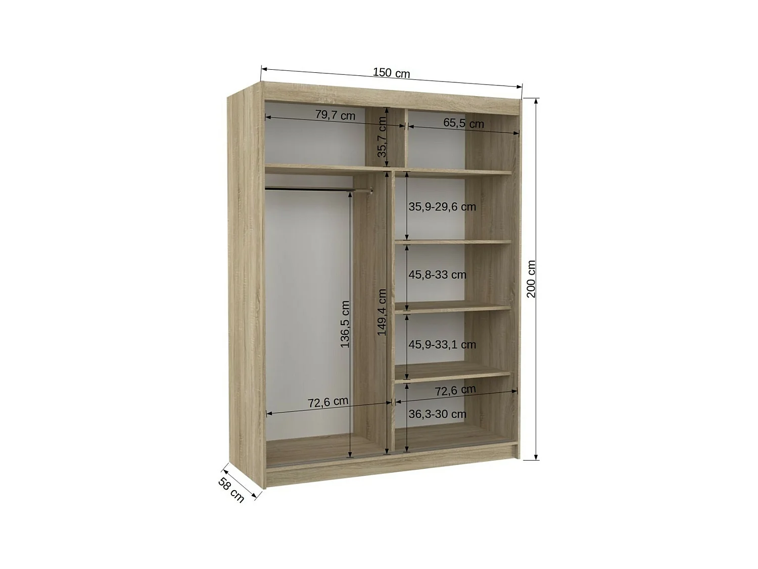 Armoire Fran (150cm)/portes coulissantes/miroir/Blanc