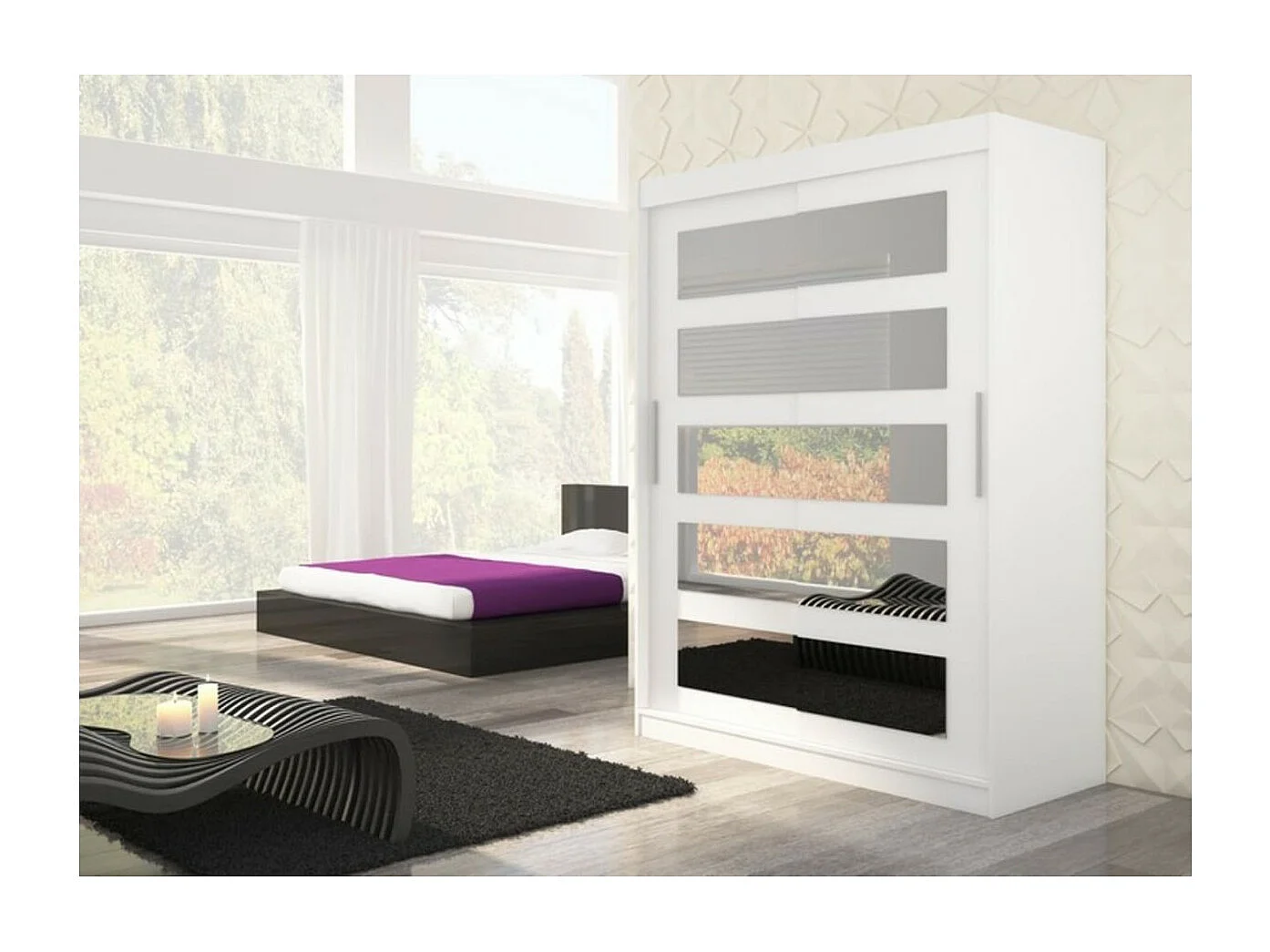 Armadio Fran (150cm)/ante scorrevoli/specchio/Bianco