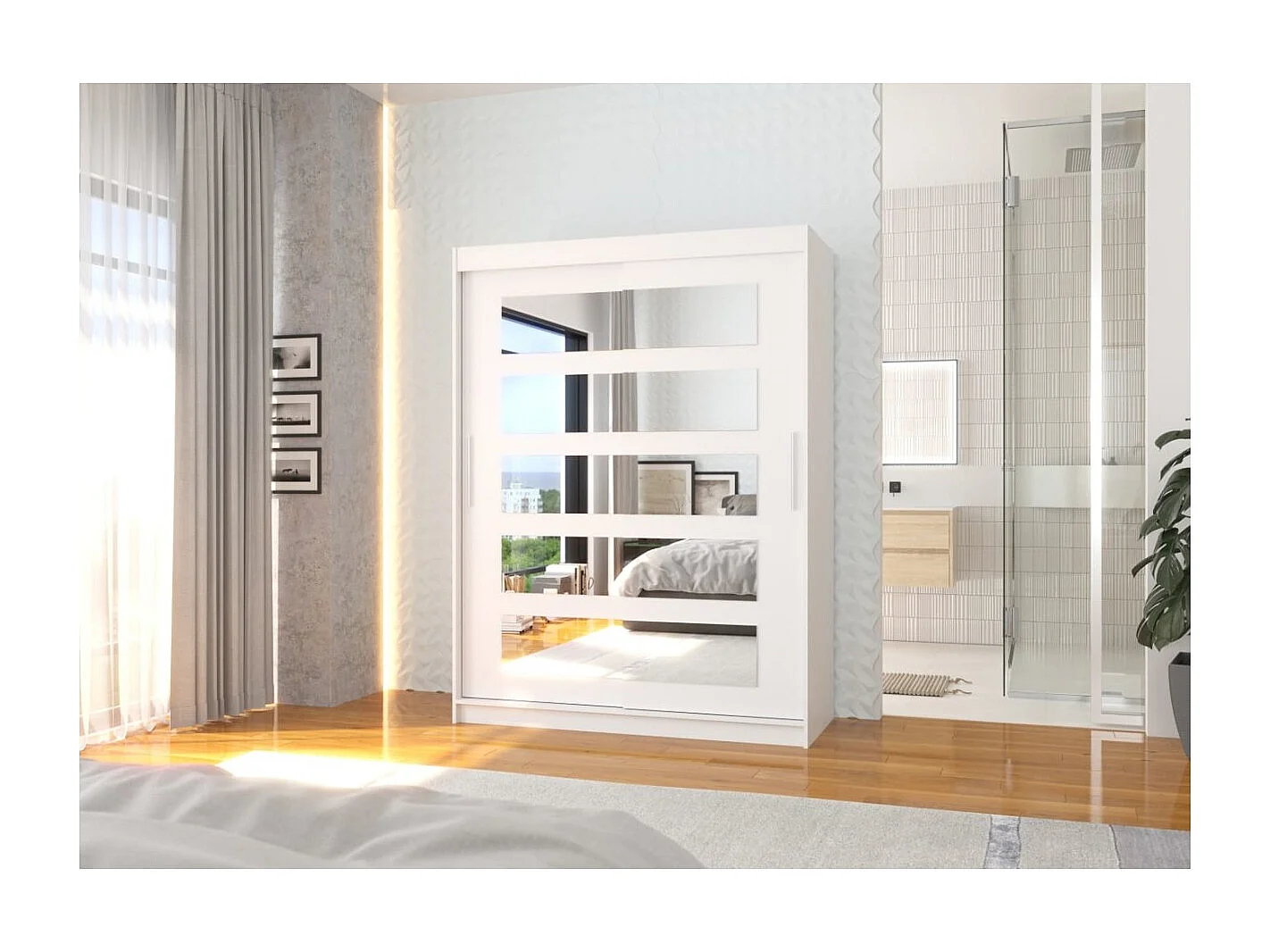 Armadio Fran (150cm)/ante scorrevoli/specchio/Bianco