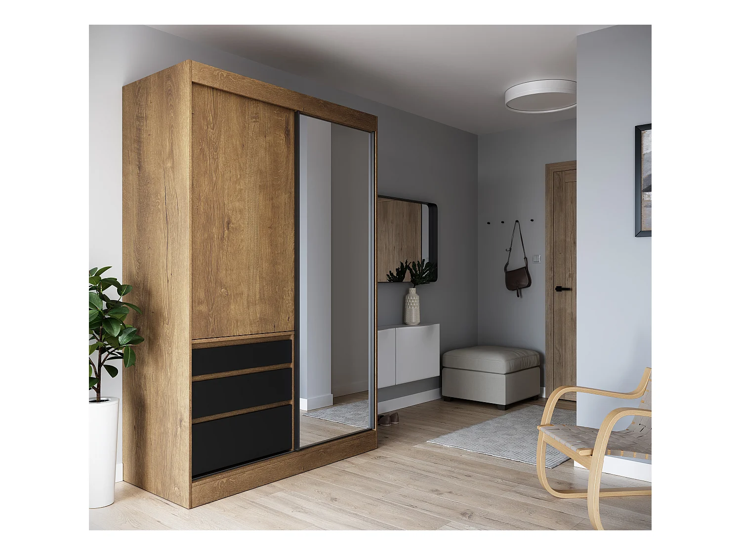 Kleiderschrank Pera(200cm)/Schiebetüren/Spiegel/Sonoma