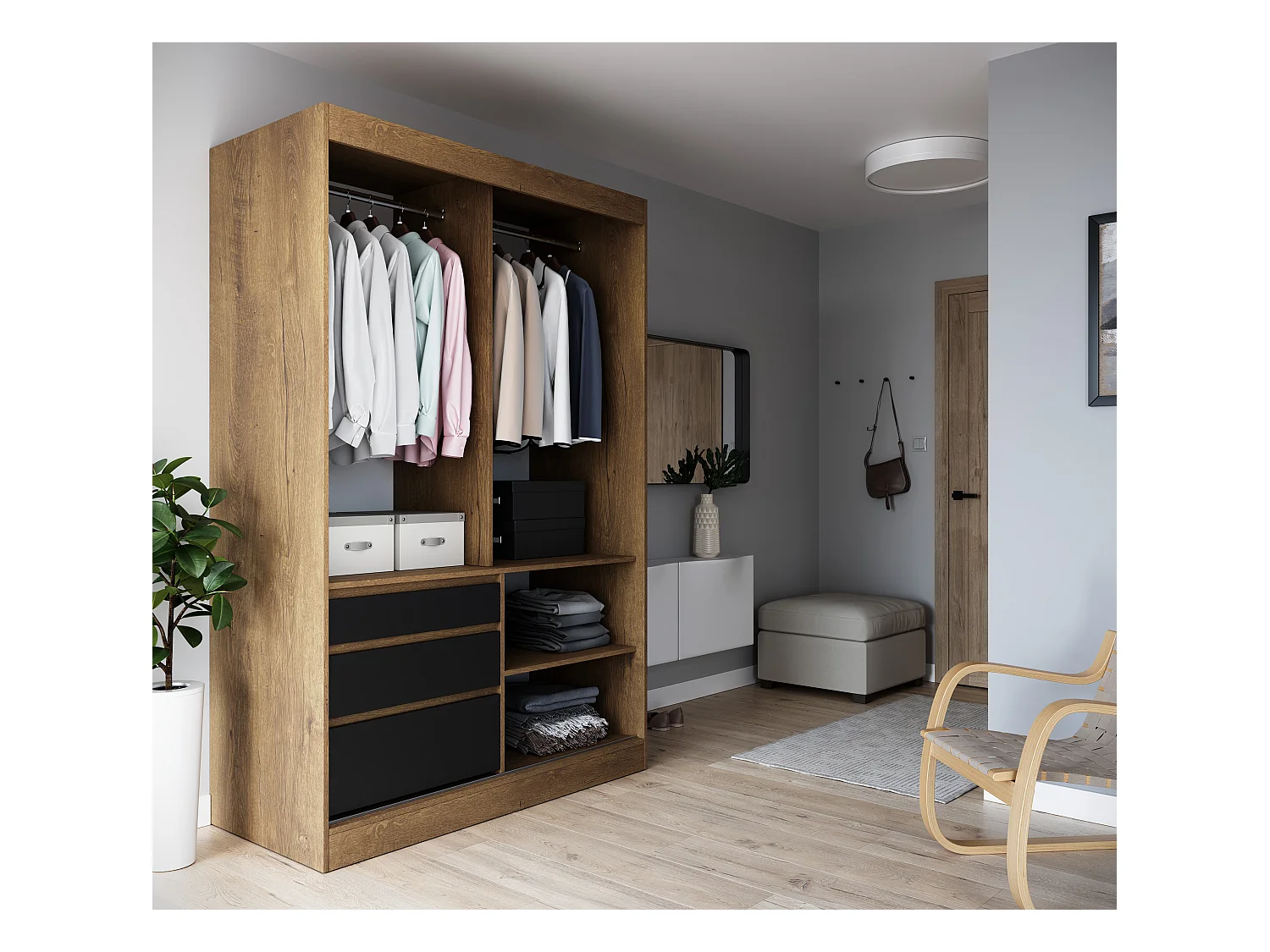 Kleiderschrank Pera(200cm)/Schiebetüren/Spiegel/Sonoma