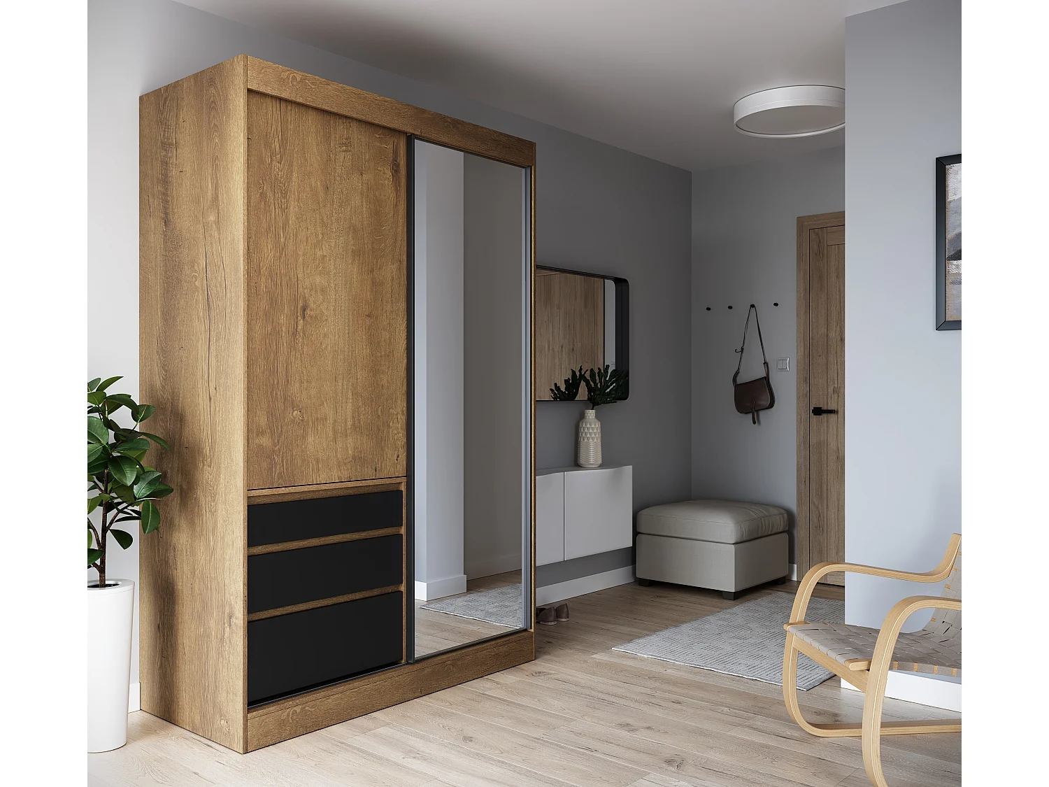 Kleiderschrank Pera(200cm)/Schiebetüren/Spiegel/Sonoma