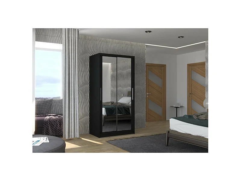 Armoire Rivio (100cm)/portes coulissantes/miroir/Noir