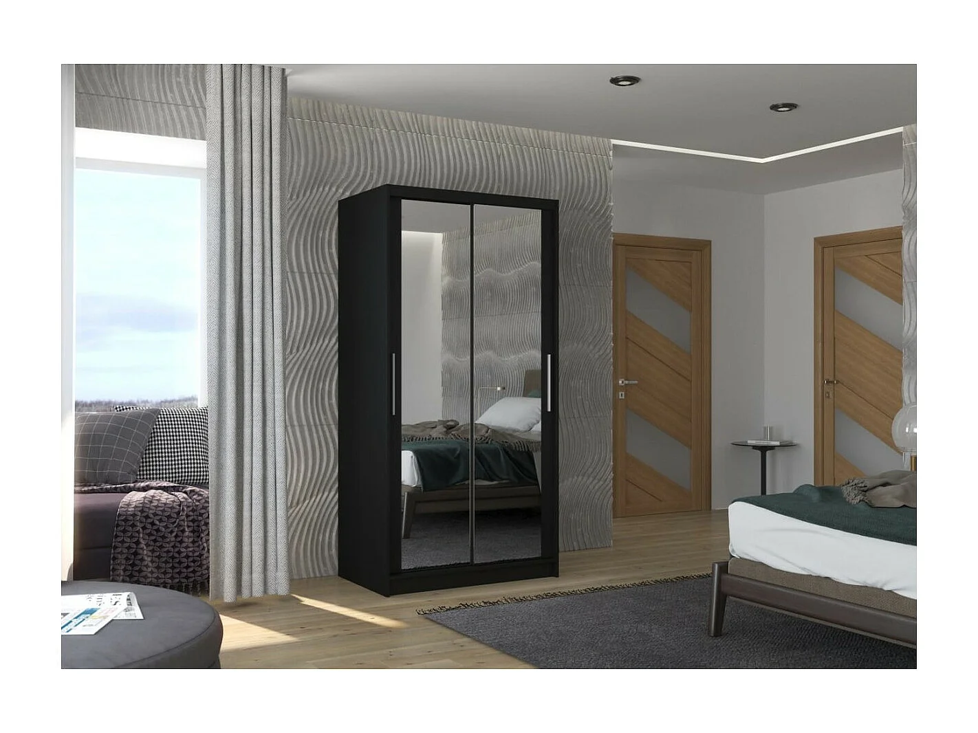 Armoire Rivio (100cm)/portes coulissantes/miroir/Noir