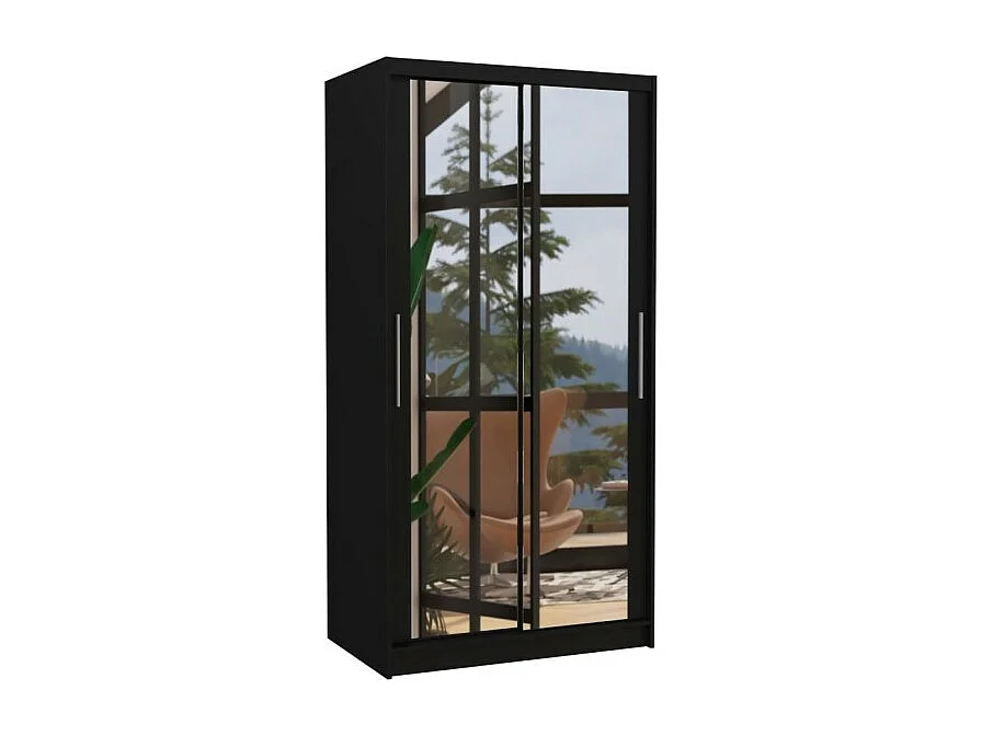 Armoire Rivio (100cm)/portes coulissantes/miroir/Noir