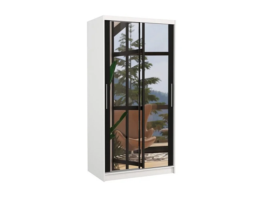 Kleiderschrank Rivio (100cm)/Schiebetüren/Spiegel/Weiss&Schwarz