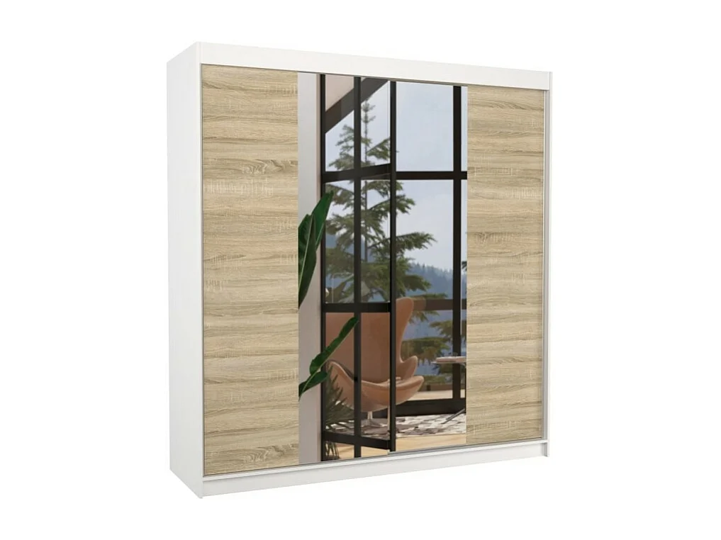 Armoire Pera (200cm)/portes coulissantes/miroir/Blanc&Sonoma
