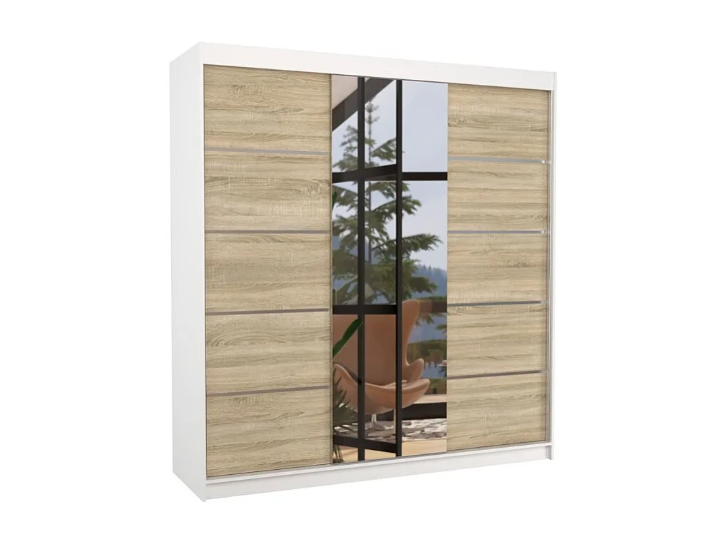 Kleiderschrank Luzia (200cm)/Schiebetüren/Spiegel/Weiss&Sonoma