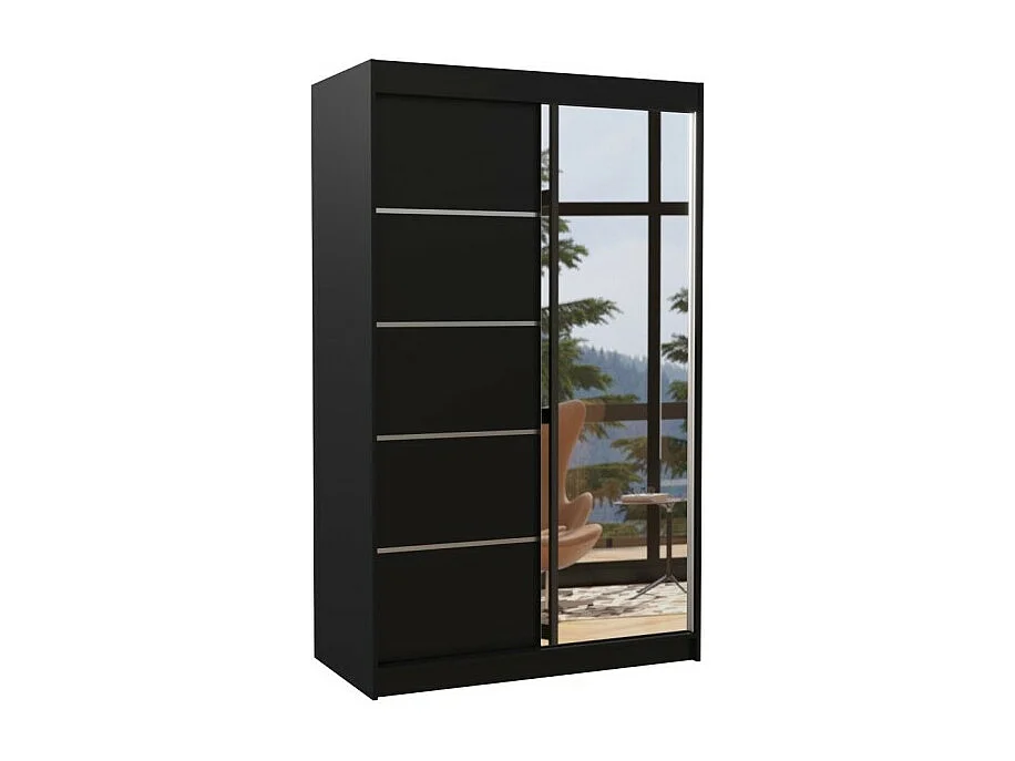 Kleiderschrank Lamma (120cm)/Schiebetüren/Spiegel/Schwarz