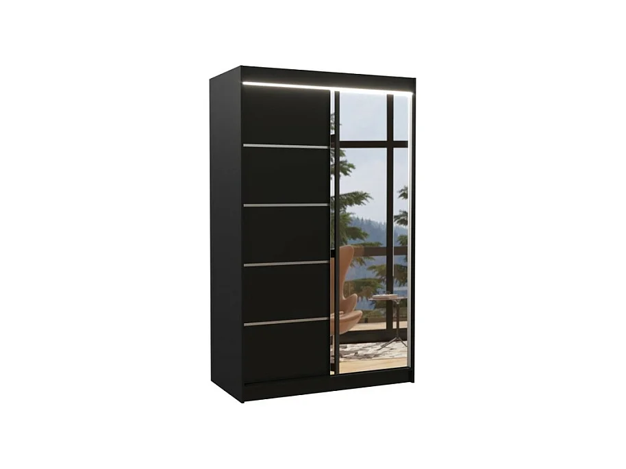Armoire Lamma (120cm)/portes coulissantes/LED/miroir/Noir