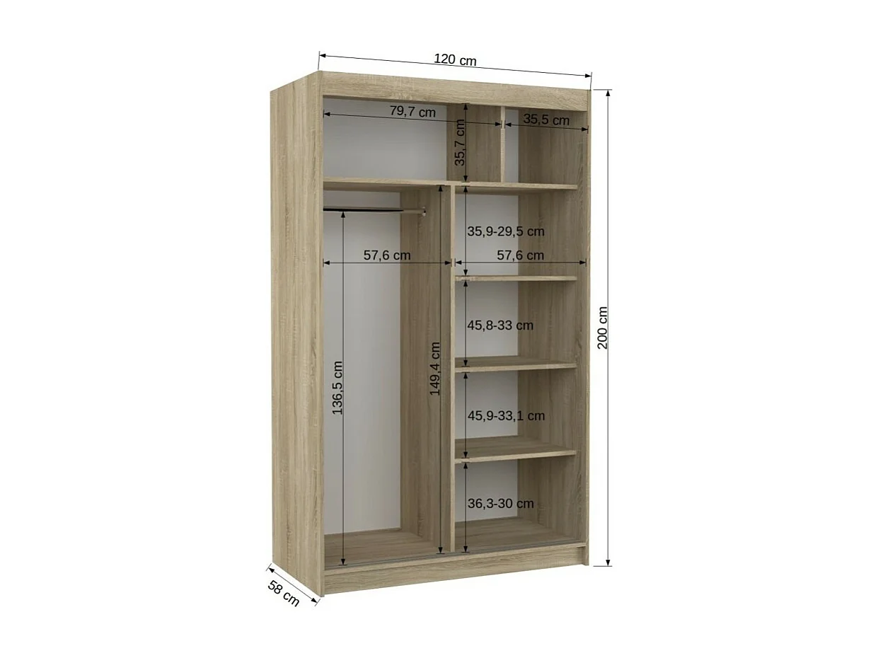 Kleiderschrank Lamma (120cm)/Schiebetüren/LED/Spiegel/Schwarz
