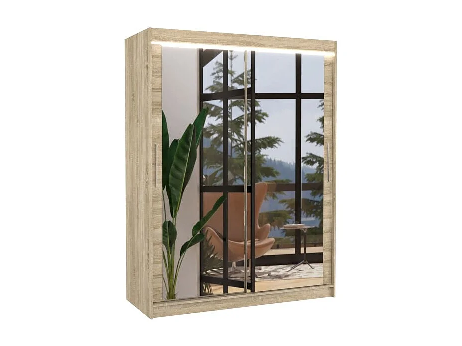 Armoire Vermo (150cm)/portes coulissantes/LED/miroir/Sonoma