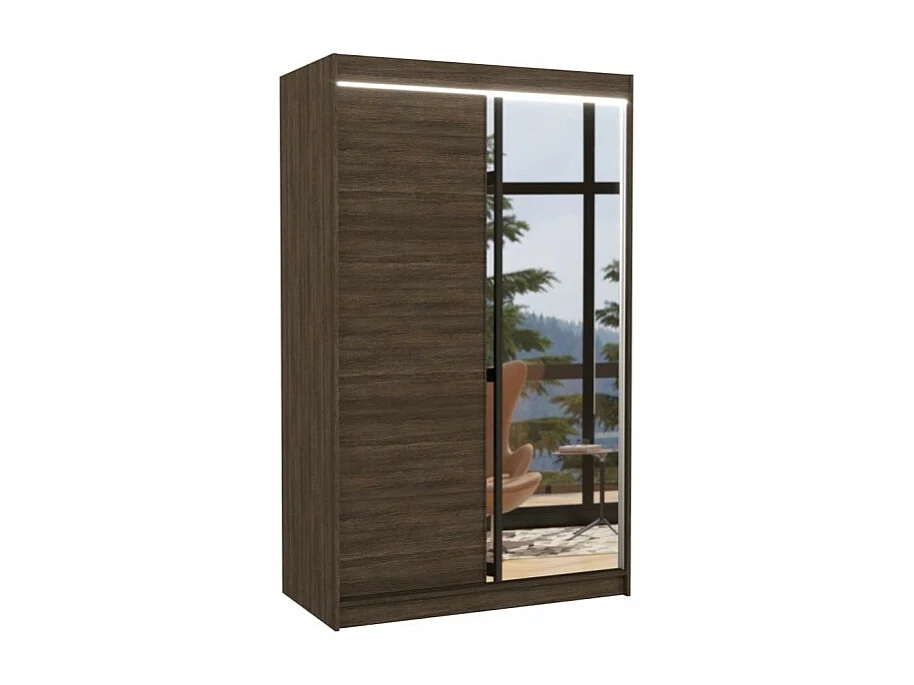 Armoire Reyna (120cm)/portes coulissantes/LED/miroir/Marron