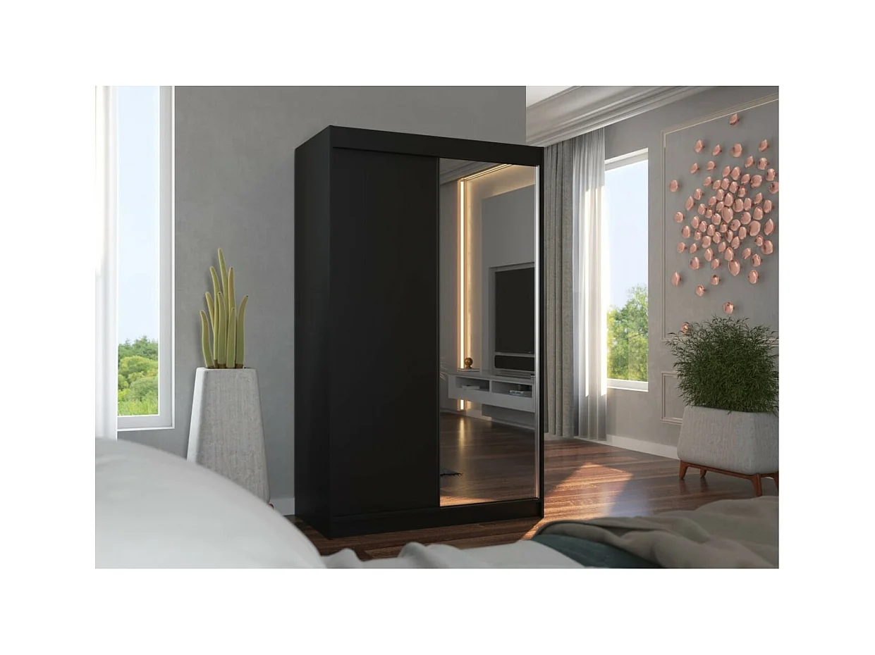 Armoire Reyna (120cm)/portes coulissantes/miroir/Noir