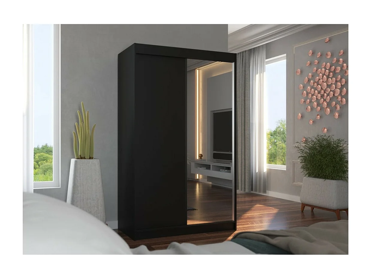 Armoire Reyna (120cm)/portes coulissantes/miroir/Noir