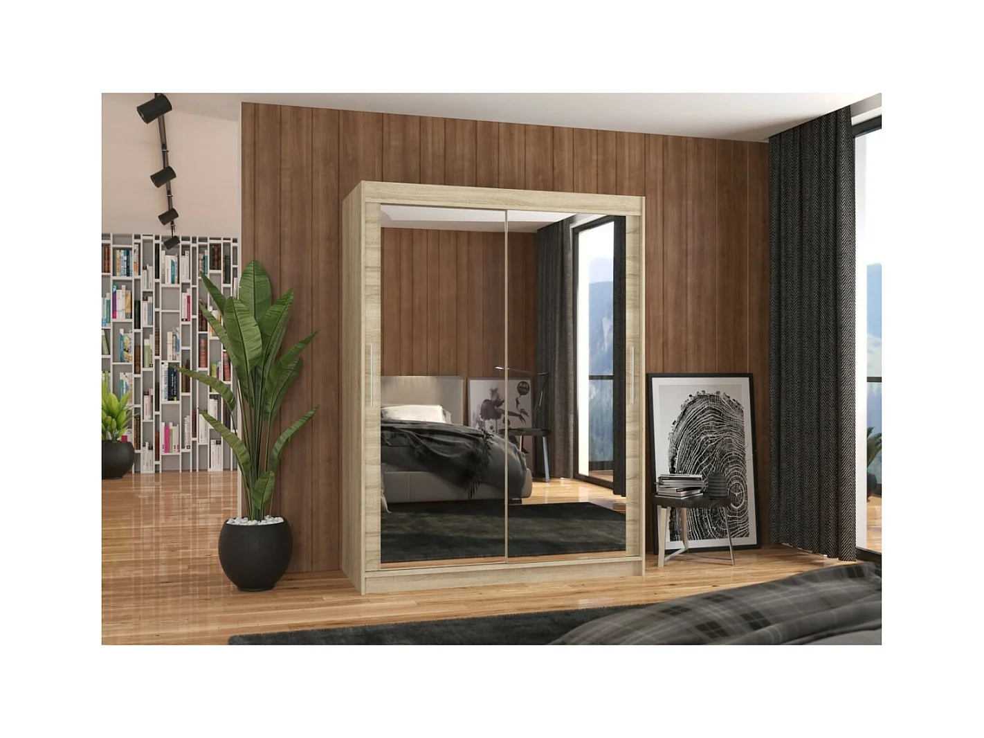 Armoire Vermo (150cm)/portes coulissantes/miroir/Sonoma
