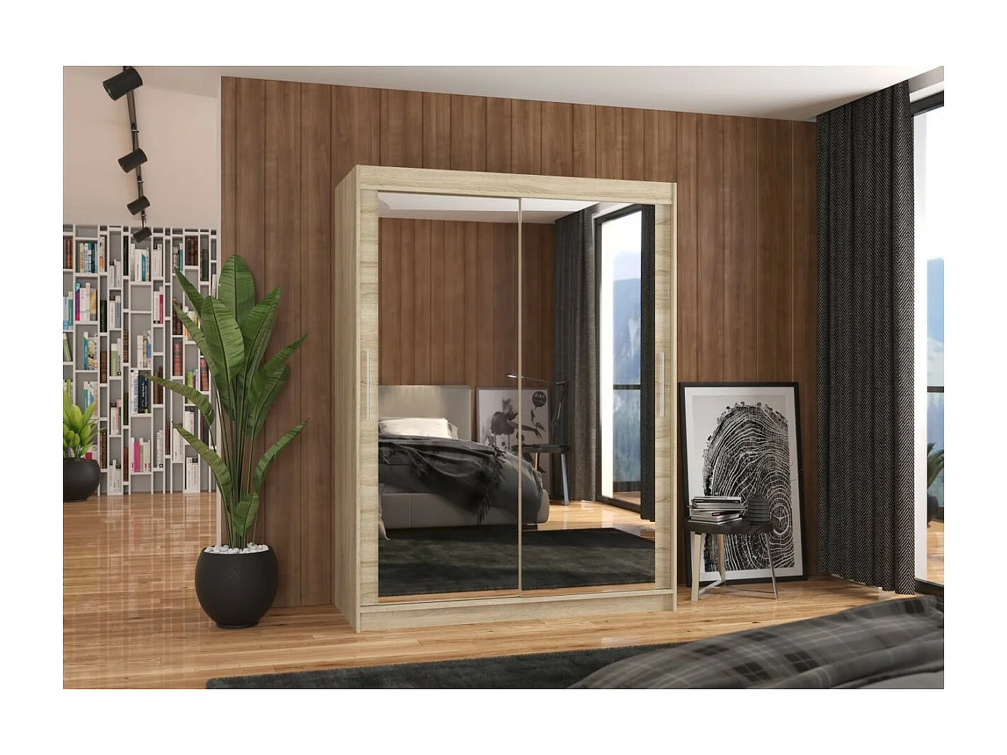 Armoire Vermo (150cm)/portes coulissantes/miroir/Sonoma