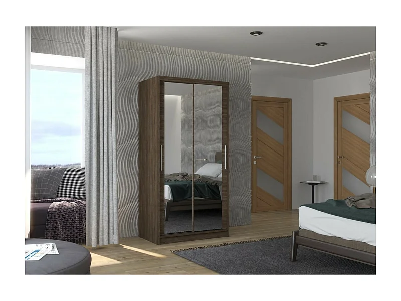 Kleiderschrank Rivio (100cm)/Schiebetüren/Spiegel/Braun