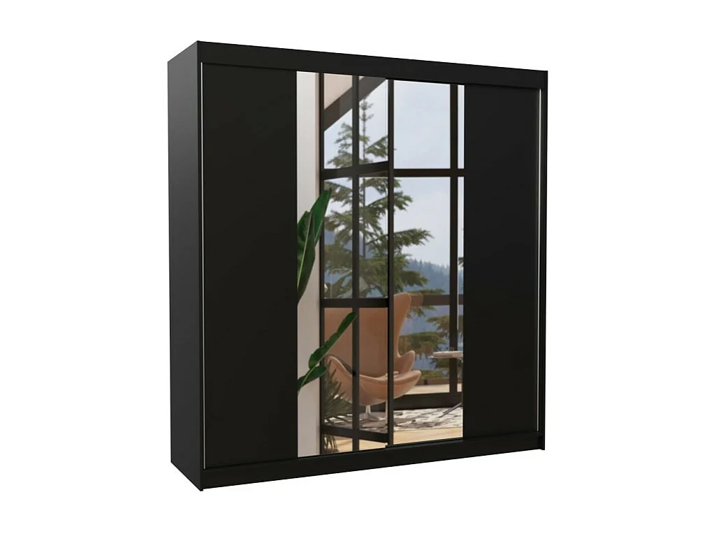 Kleiderschrank Pera(200cm)/Schiebetüren/Spiegel/Schwarz
