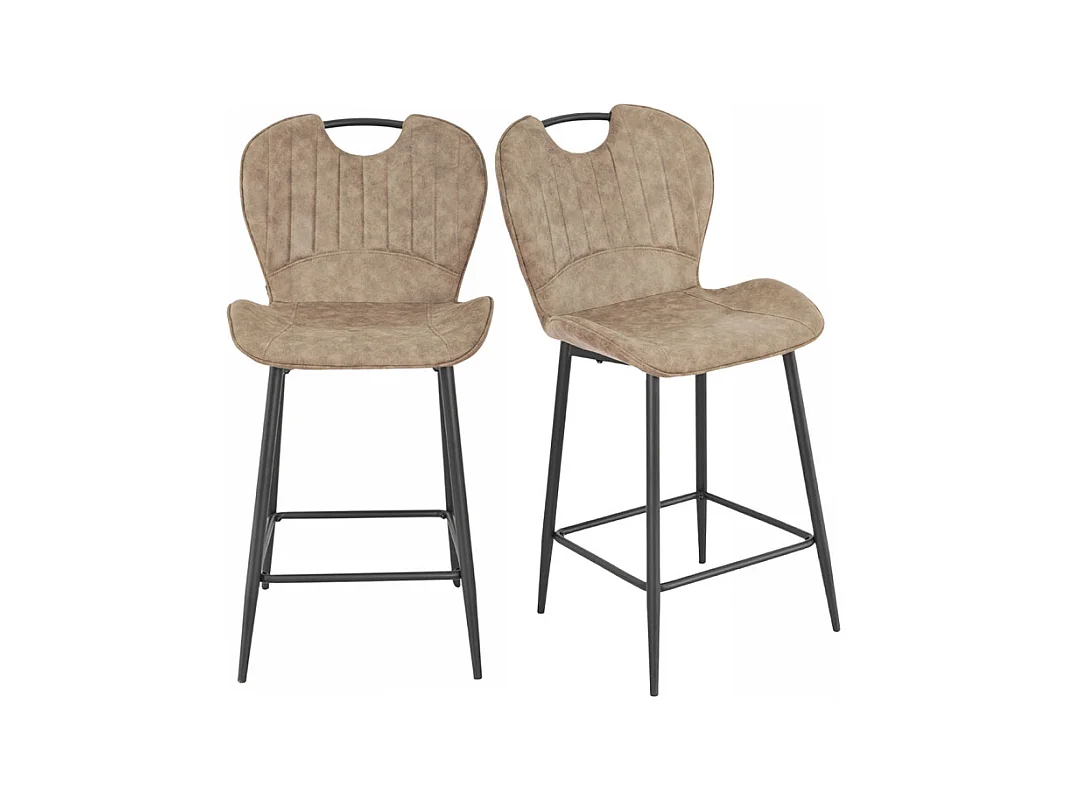 Lot 2 chaises bar microfibre taupe effet vieilli pieds métal – WILLY 2
