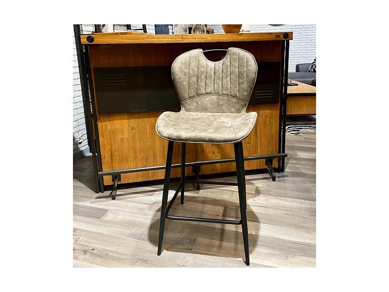 Lot 2 chaises bar microfibre taupe effet vieilli pieds métal – WILLY 2