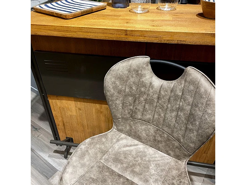 Lot 2 chaises bar microfibre taupe effet vieilli pieds métal – WILLY 2