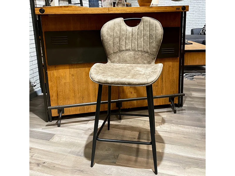 Lot 2 chaises bar microfibre taupe effet vieilli pieds métal – WILLY 2