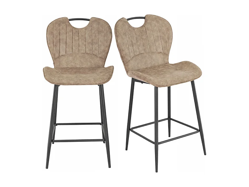 Lot 2 chaises bar microfibre taupe effet vieilli pieds métal – WILLY 2
