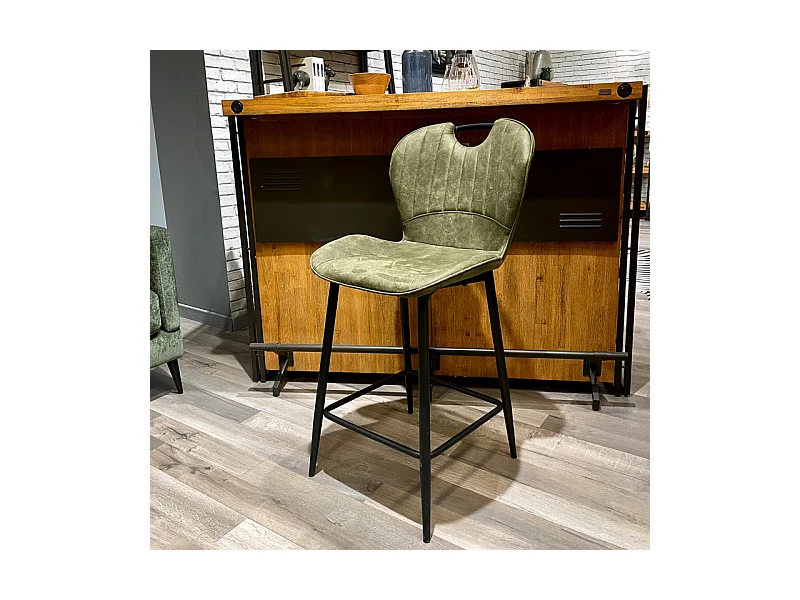 Lot 2 chaises bar microfibre vert effet vieilli pieds métal – WILLY 2