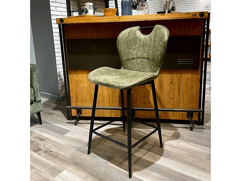 Lot 2 chaises bar microfibre vert effet vieilli pieds métal – WILLY 2