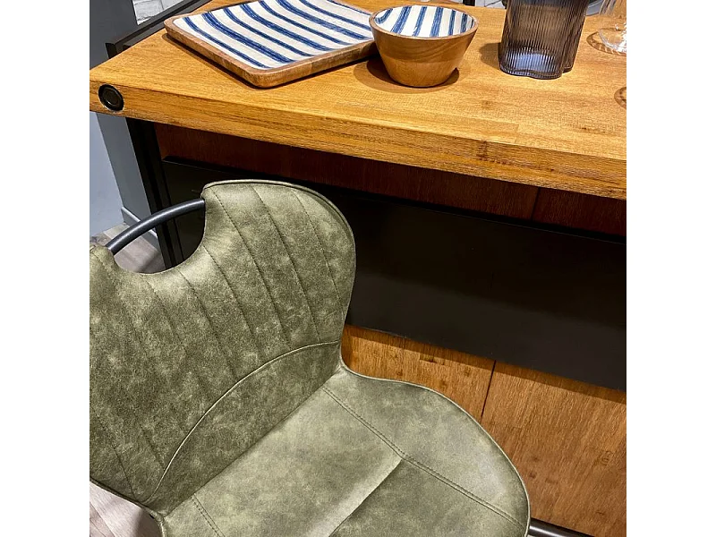 Lot 2 chaises bar microfibre vert effet vieilli pieds métal – WILLY 2