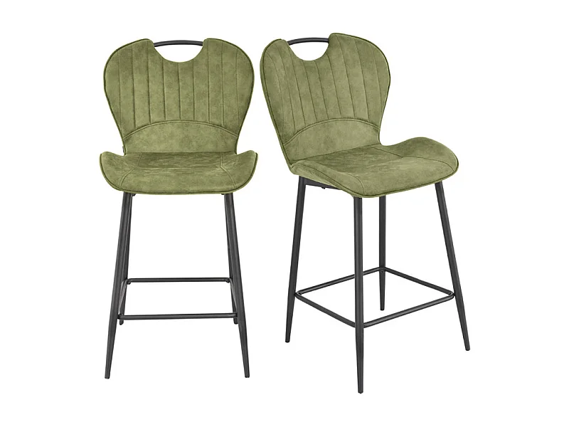 Lot 2 chaises bar microfibre vert effet vieilli pieds métal – WILLY 2