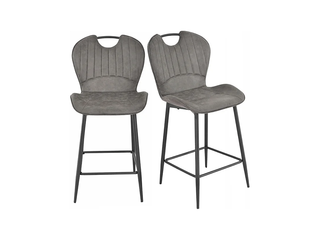 Lot 2 chaises bar microfibre gris foncé vieilli pieds métal – WILLY 2