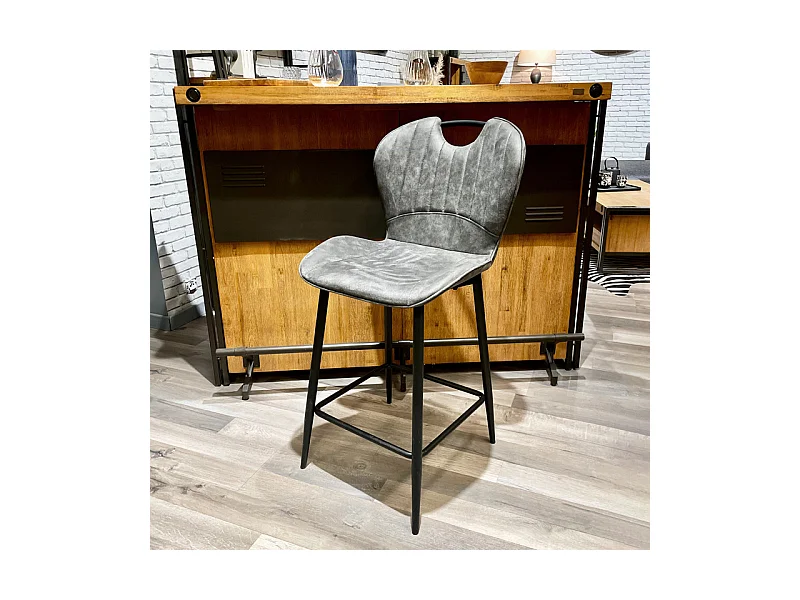 Lot 2 chaises bar microfibre gris foncé vieilli pieds métal – WILLY 2