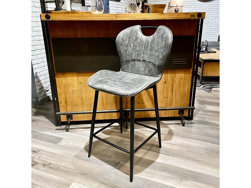 Lot 2 chaises bar microfibre gris foncé vieilli pieds métal – WILLY 2