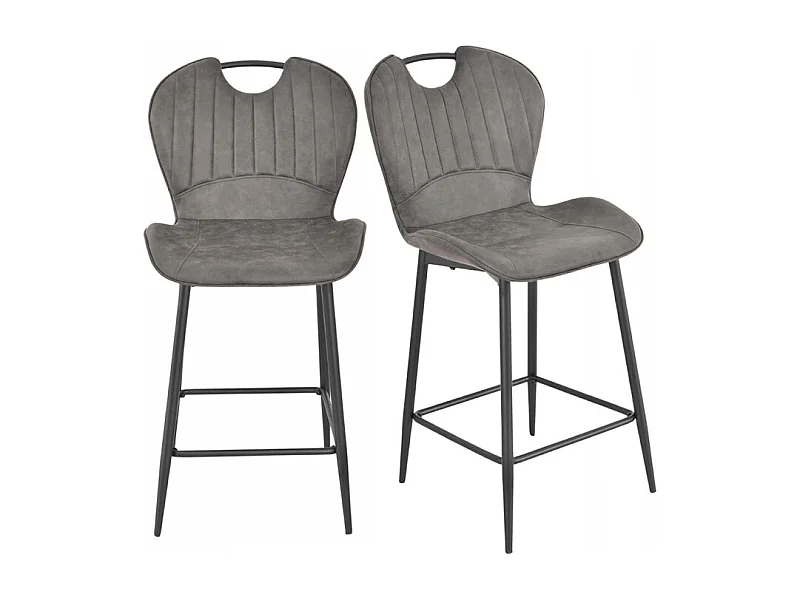 Lot 2 chaises bar microfibre gris foncé vieilli pieds métal – WILLY 2