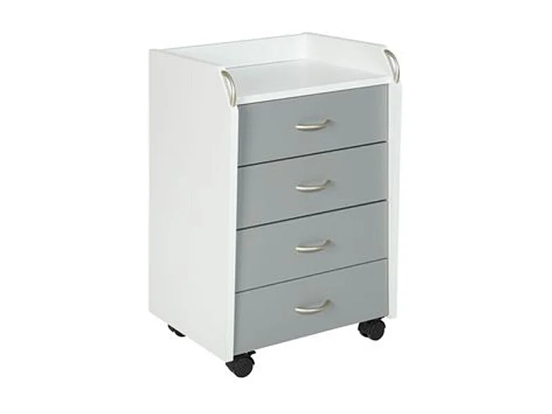 Container sur roulettes en bois coloris blanc / gris - Longueur 40 x Largeur 36 x Hauteur 65 cm