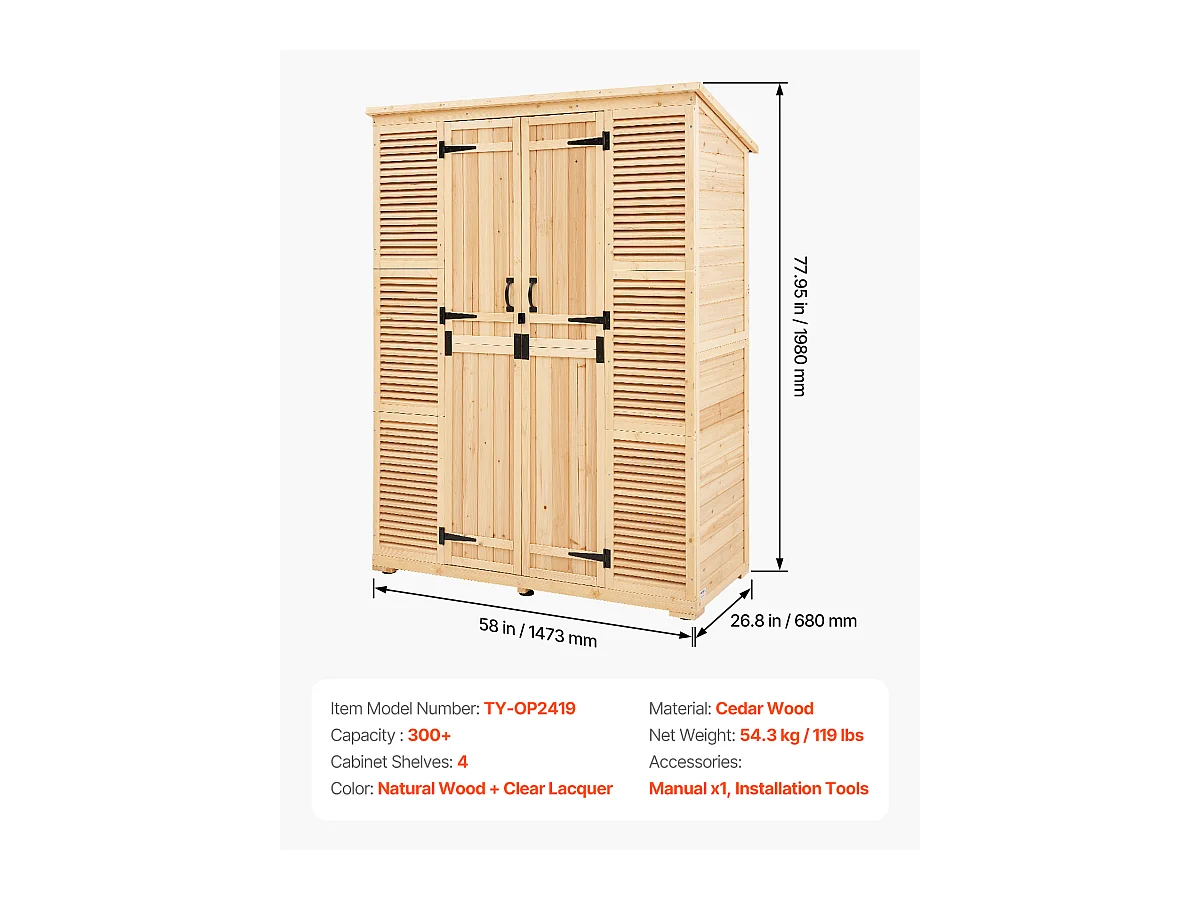 Galpão de Madeira para Armazenamento Exterior SucceBuy de 58 x 78 Polegadas para Ferramentas de Jardim